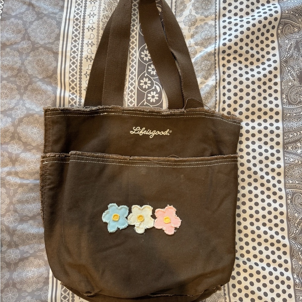 Brown Tote Bag with Floral Design
